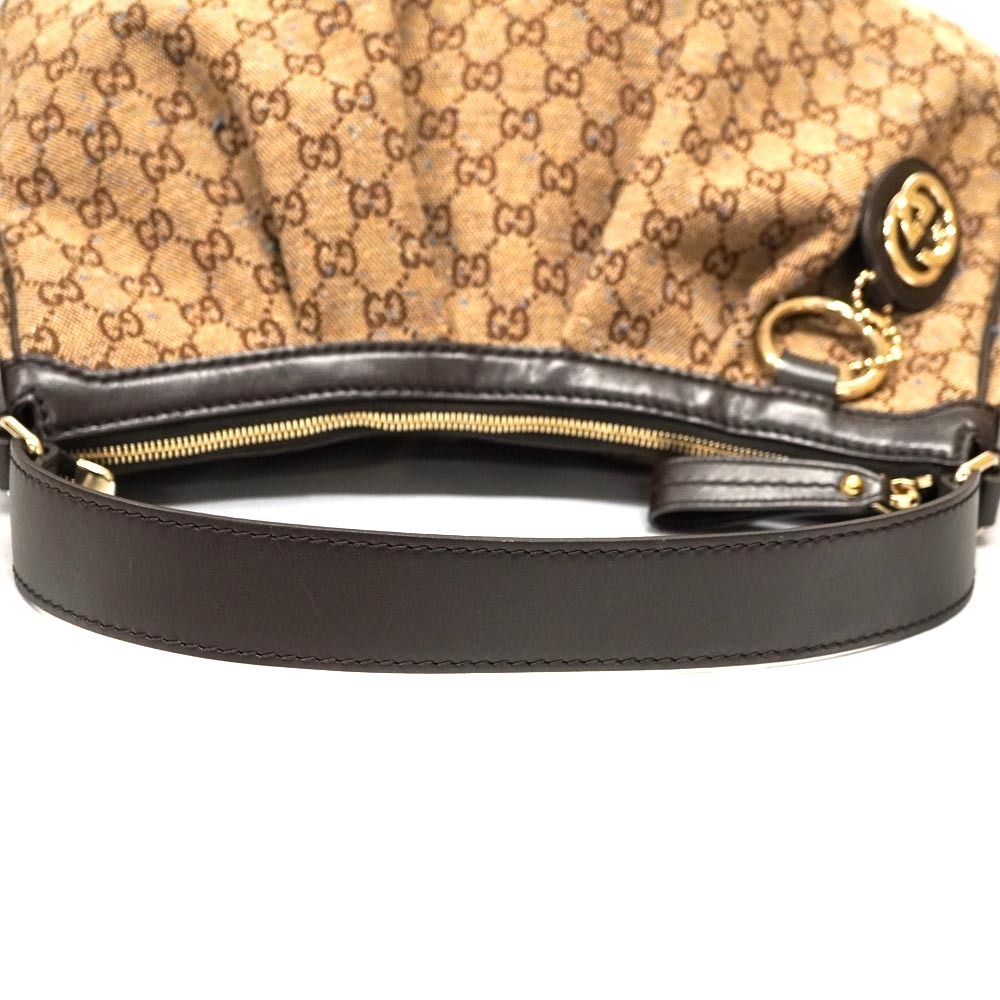 GUCCI Hobo Bag Beige Brown Blue Sukey Canvas Leather - Picture 7 of 10